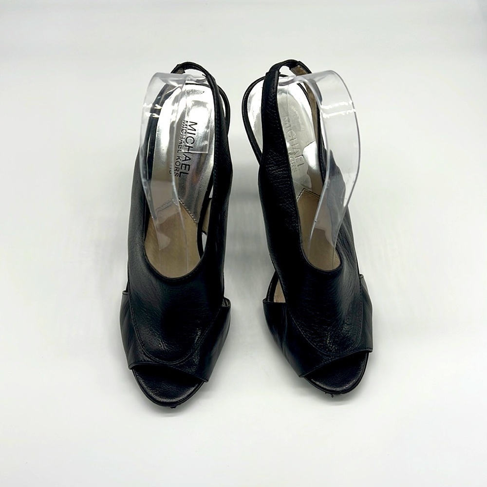Michael Kors - Black & Patent Leather High Heels With Slingback Open Toe Size 9